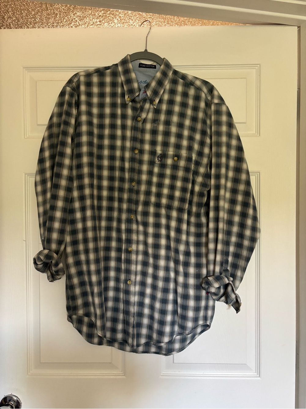 B.B. Simon Green and White Plaid Casual Button-Down Shirt